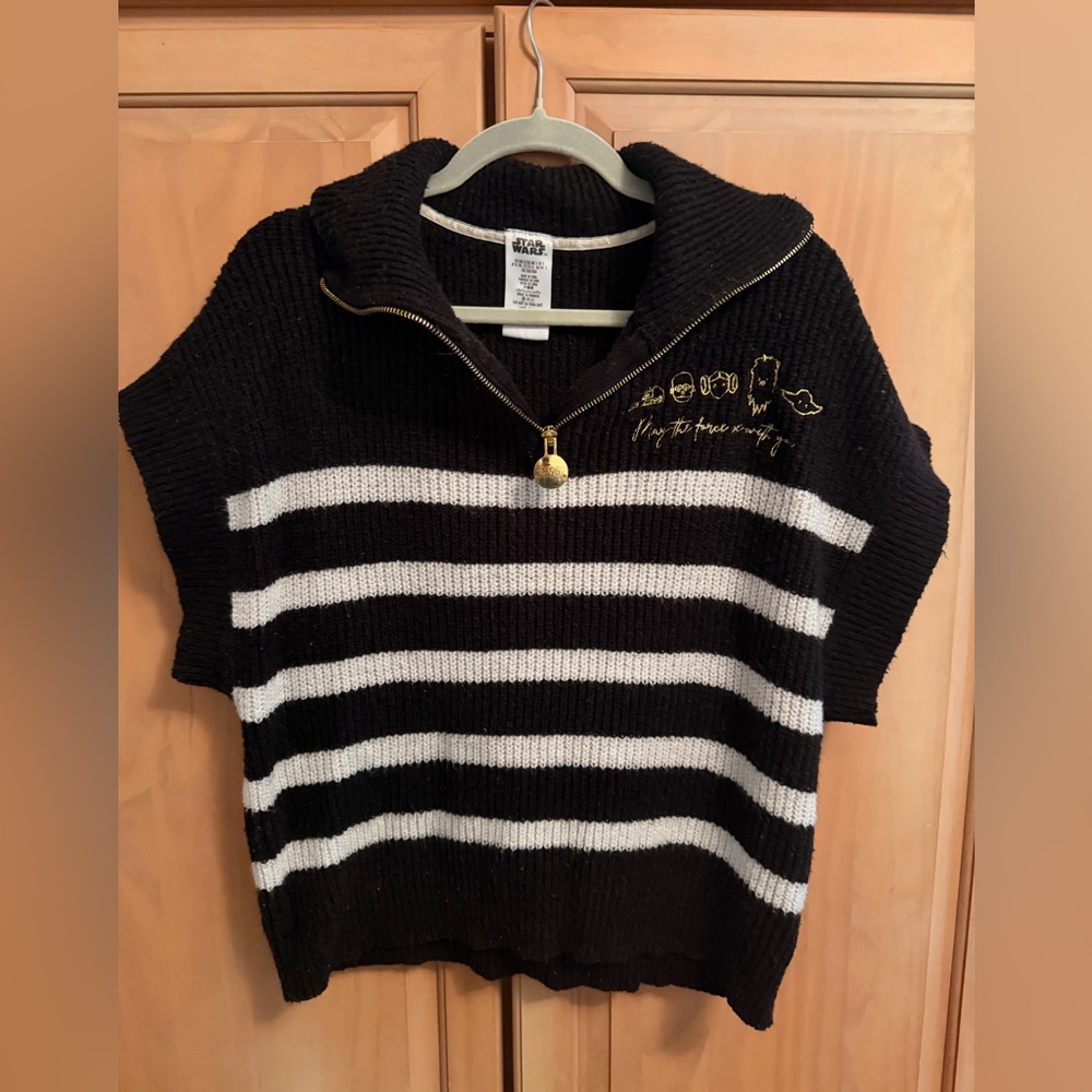 Star Wars Black & White Striped Half-Zip Knit Sweater with Gold Accent